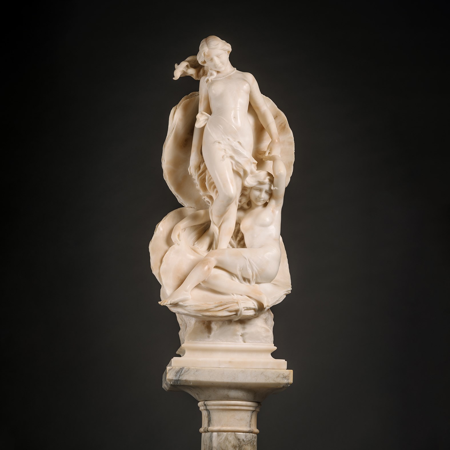 A Fine Carved Alabaster Group of The Birth of Venus