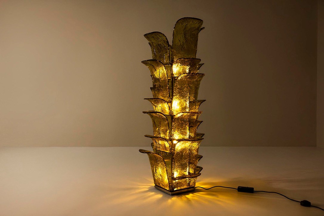 Carlo Nason LT 320 “Cactus” Floor Lamp in Yellow Murano for Mazzega, Italy 1960s