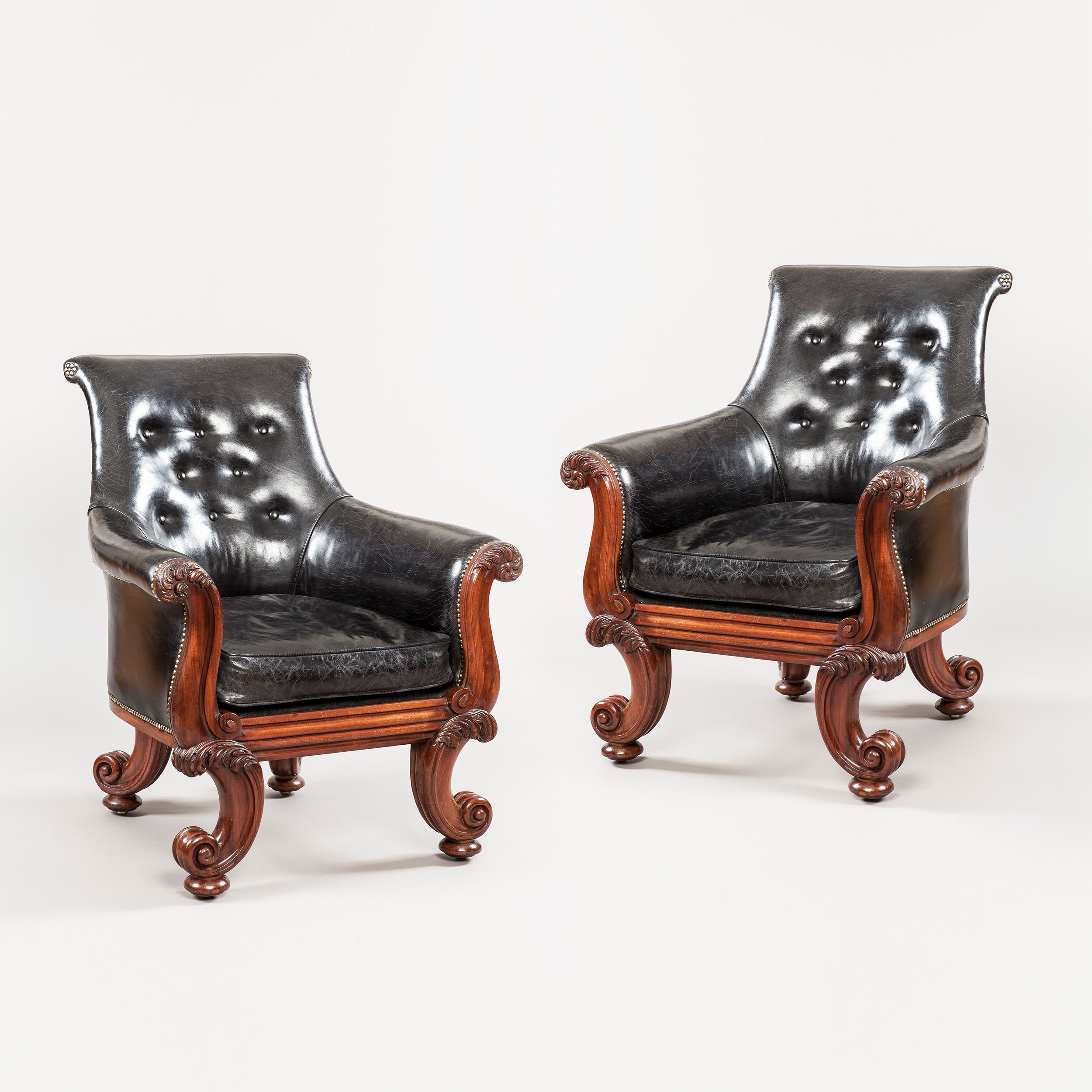 Pair of Georgian Mahogany Library Armchairs Attributed to Gillows