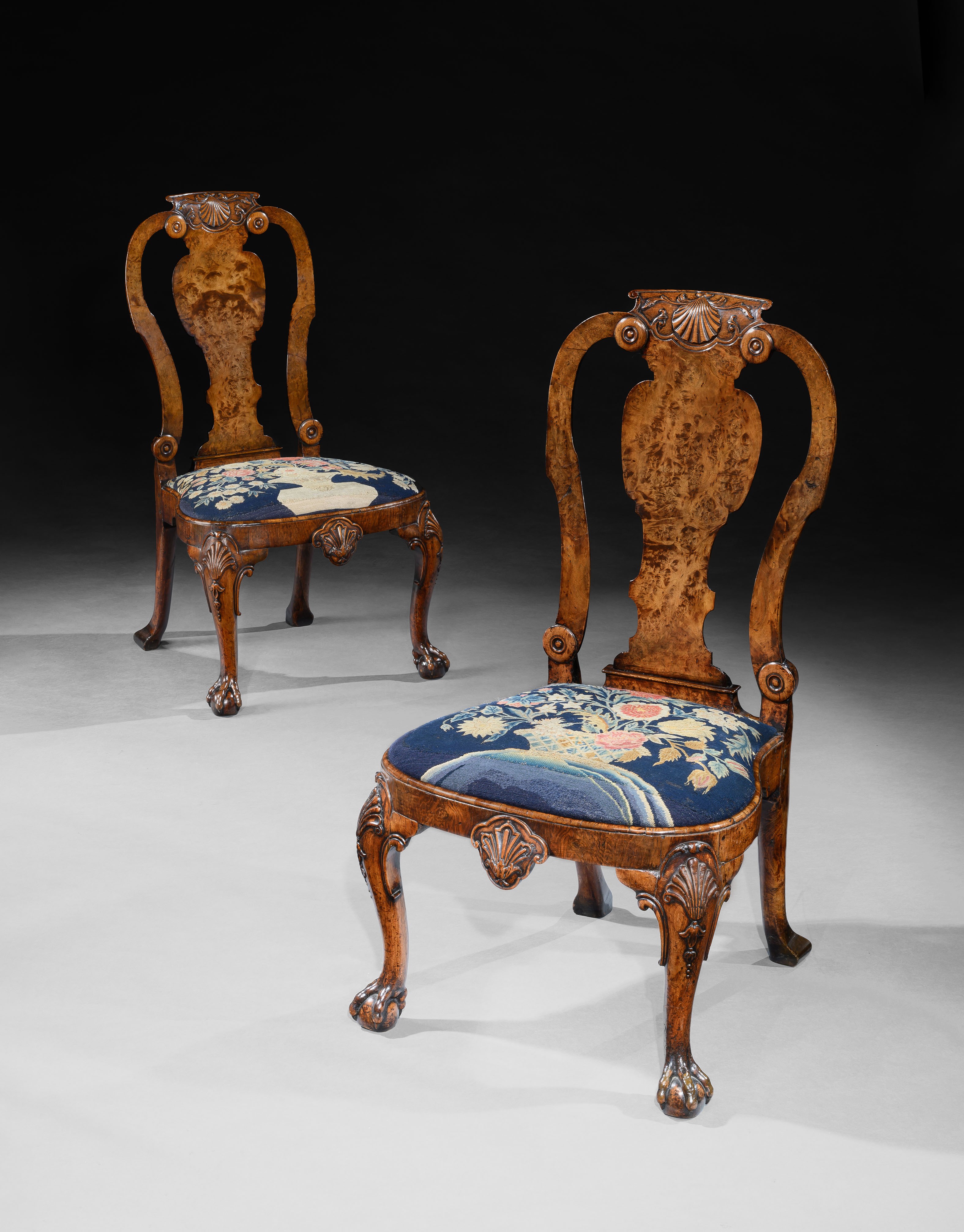 A Pair of George II Burr Walnut Side Chairs