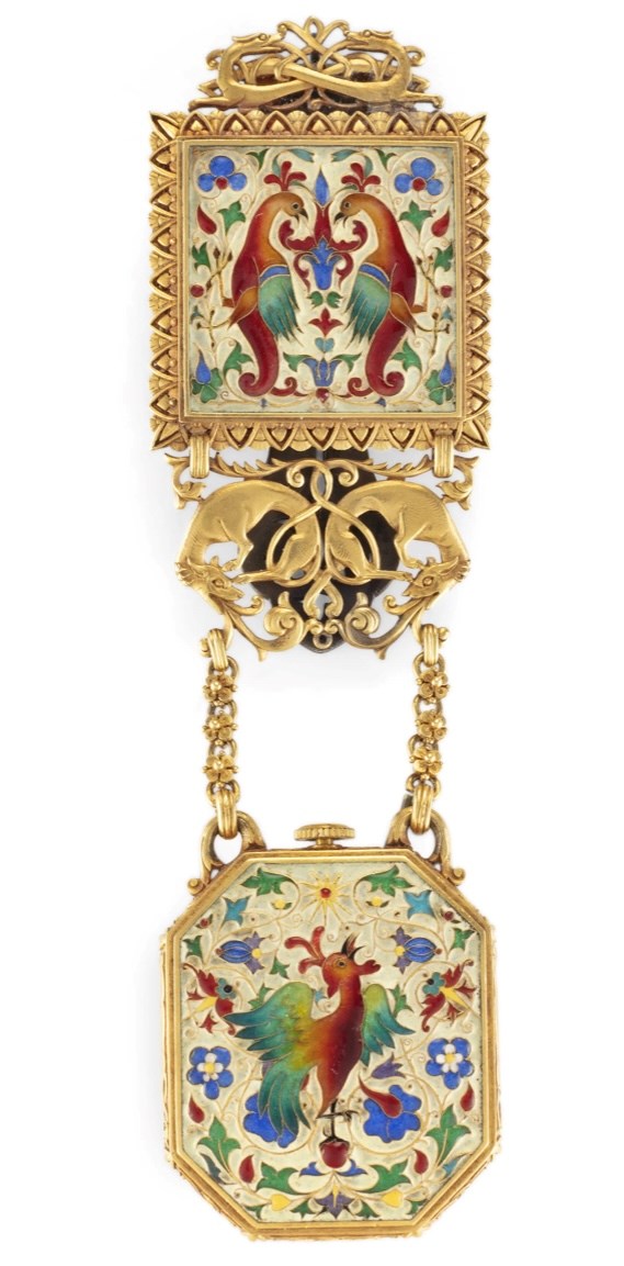 A keyless wind fob watch and chatelaine by Falize