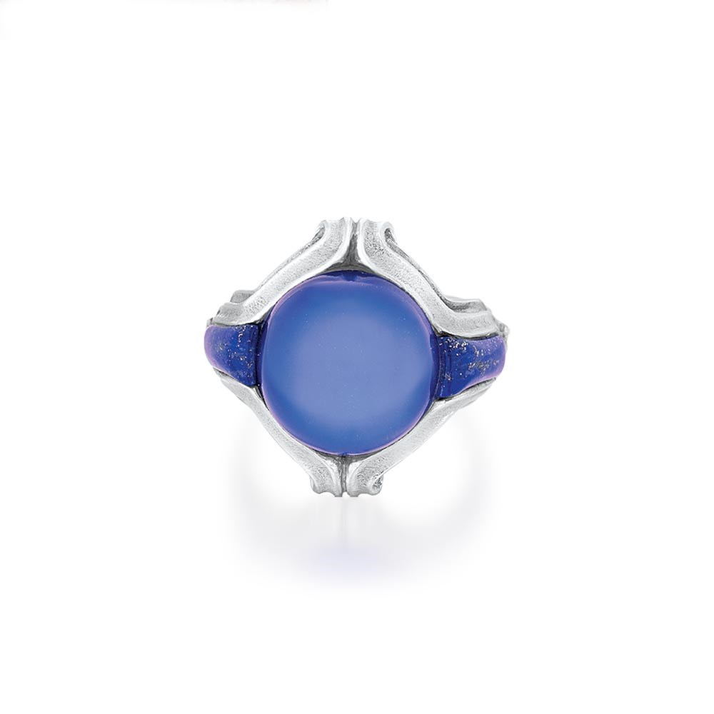 An Antique American Moonstone & Lapis Lazuli Ring