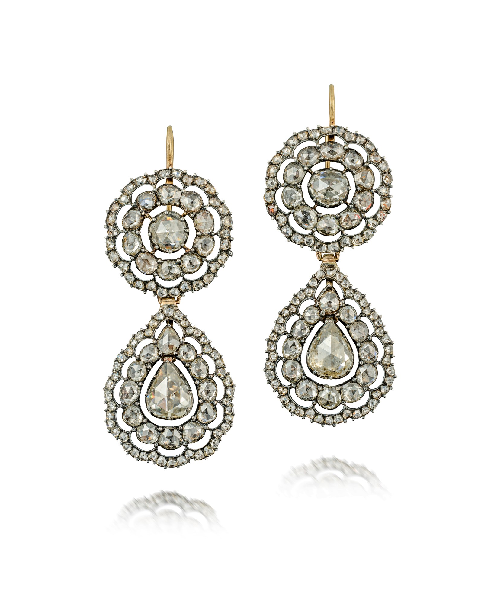 A pair of Rose Cut Diamond Pendant Earrings